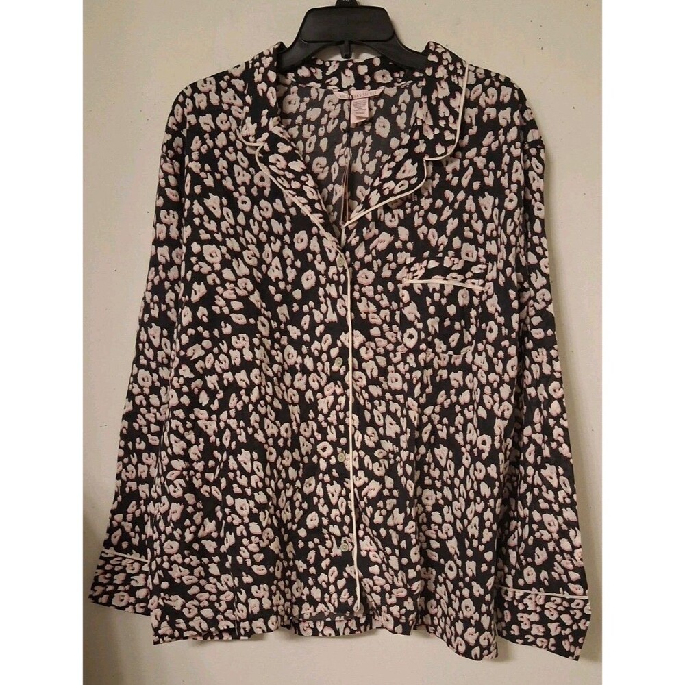 New VICTORIA'S SECRET Pajama Shirt VS LOGO Cheetah LEOPARD PRINT Women's XL NWT